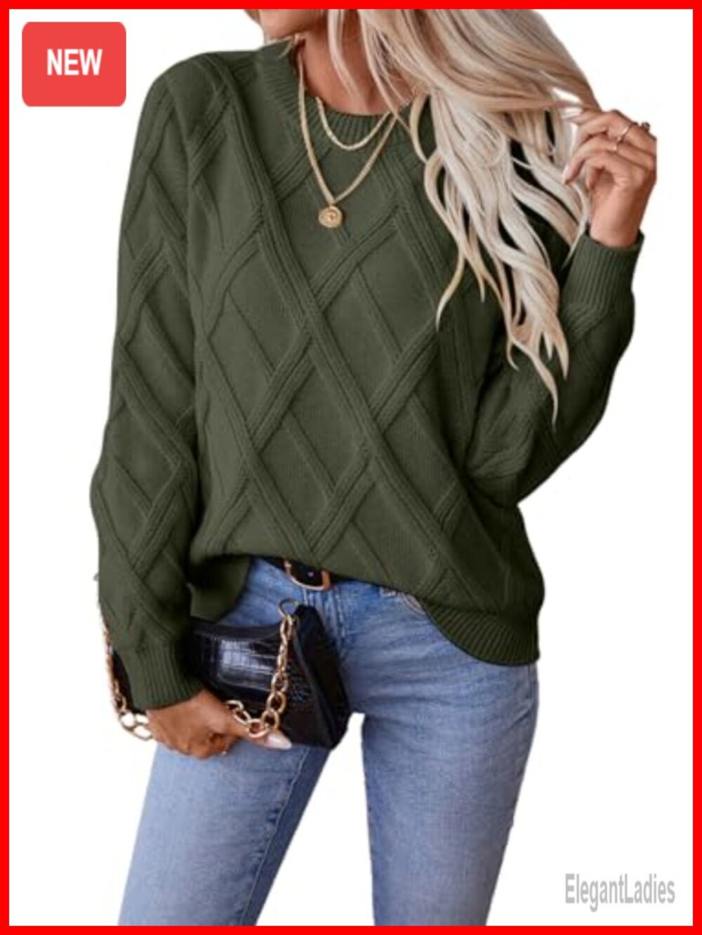 Cable Knit Crewneck Long Sleeve Pullover Sweater